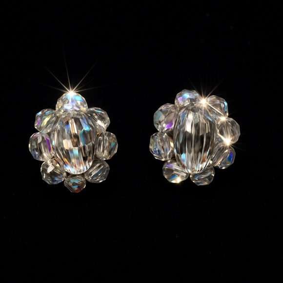 3 Pair Vintage Earrings vintage crystal beaded , Blue rhinestone Clip On - Picture 2 of 3
